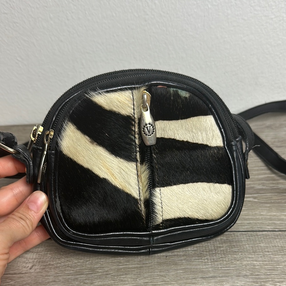 Valentina Black and Cream Zebra Print Crossbody Bag
